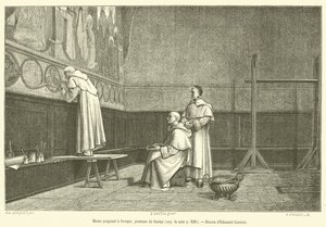 Munk målar en fresk (gravyr) av French School
