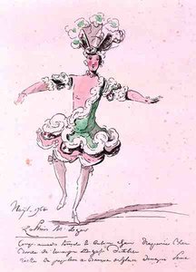 Monsieur Leger som Zephyr, i Nais, ett libretto av Cahusac, komponerat av Jean-Philippe Rameau (1683-1764) 1764 (färgstick) av French School