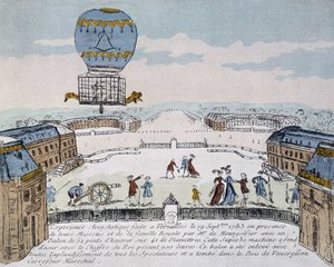 Montgolfiers första flygning av djurbebodd aerostat organiserad i Versailles, 19 september av French School