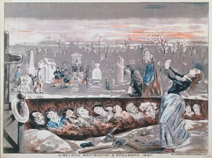 Kyrkogården Montmartre, 4 december 1851 (färglitografi) av French School