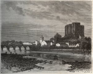 Montrond-les-Bains (Montrond les Bains) departement i Loire i regionen Rhône-Alpes - gravyr i "La France illustree: geografi, historia, statistisk administration" av V.-A. Malt-brunt. 1884 av French School