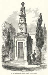 Monument i Nantes till den franske generalen Jean Baptiste Fidele Brea, avrättad av revolutionärer under junidagarnas uppror i Paris 1848 (gravyr) av French School
