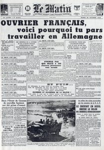 Morgontidning nr 21311 av 20 oktober 1942: Sto - Obligatorisk arbetstjänst - Varför gå till jobbet i Tyskland - av French School