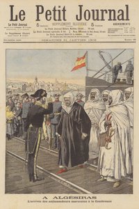 Marockanska ambassadörer anländer till Algeciras-konferensen i Spanien (färg litho) av French School