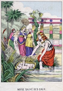 Moses räddad från vattnet - i "Life of Moses", red. Olivier Pinot, Epinal, sent 1800-tal av French School