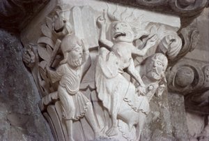 Moses och guldkalven, huvudrelief, c.1130 av French School