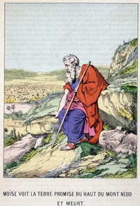 Moses ser det utlovade landet från toppen av berget Nebo och dör - i "" Moses