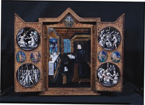 Sorgskåp med scener från Kristi liv och attribut av Henri II (1519-59) och Catherine de Medici (1519-89) (emalj och trä)