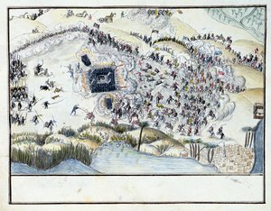 Ms.1688, Desert Battle under Bonapartes Egyptian Campaign, 1798 (wc på papper) av French School
