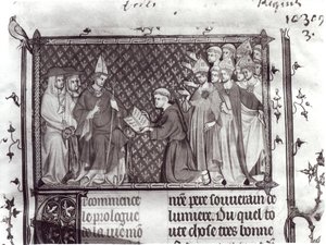 Fröken Fr. 5716 f.2 Jean dAntioch före Martin IV, från Life and Miracles of St. Louis, c.1330-40 av French School