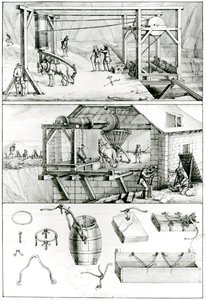 Ms 1064 fol.8 A Slate Quarry, från Descriptions des Arts et Metiers av French School