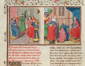 Ms 149 t.1 fol.108v Hur belgarna väljer en hertig, från Histoire des Nobles Princes de Hainaut, av Jacques de Guise av French School