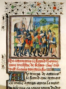 Ms 149 t.1 fol. 45 En armé på fälttåg, från Histoire des Nobles Princes de Hainaut, av Jacques de Guise av French School