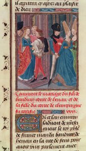 Ms 149 t.3 fol.105 Äktenskap mellan Baldwin VI och Marie, dotter till greven av Champagne, från Histoire des Nobles Princes de Hainaut, av Jacques de Guise av French School