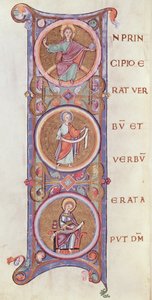 Ms 14 fol.60v Historikerad initial I som skildrar början av Johannesevangeliet av French School