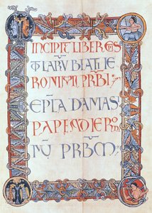 Ms 154 fol.3 Sida med text med en blommig kant, från St. Hieronymus brev av French School
