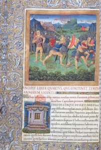 Fru 1581 f. 071 Illustration från bok IV (från den generationens förkastande till Moses död), kapitel 1 i judarnas antikviteter (Antiquitates Judaicae) av Flavius Josephus - Fight of av French School