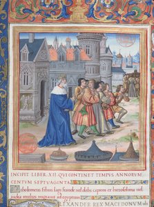 Fru 1581 f. 228 Illustration från bok XII (Från Alexander den stores död till Judas Maccabaeus död), kapitel 1 i judarnas antikviteter (Antiquitates Judaicae) av Flavius Josephu av French School