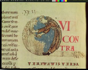 Ms 170 fol.75v Historikerad initial Q som visar en cisterciensermunk som skördar på fälten, från Moralia in Job av påven Gregorius den store av French School
