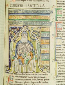 Ms 1 f.256 Historikert brev A som föreställer generationer i Abrahams sköte, från Souvignybibeln av French School