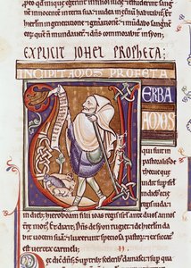 Ms 1 fol.194v Historikerad initial V som föreställer Amos, från Souvigny-bibeln