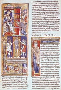 Ms 1 fol.284r Ester och Ahasveros och Hamans hängning, från Souvignybibeln av French School