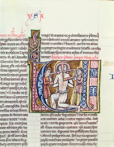 Ms 21 fol.98v Jesajas martyrskap, från en bibel