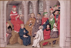 Ms 230 fol.25 Jean de Gerson (1363-1429) predikar passionen efter middagen i Church of St. Bernard, Paris, från Sermons sur la Passion et Traites Divers, ca 1480 av French School