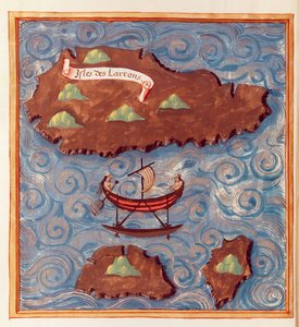 Ms 24224 Fol.20v Karta över Ladronesöarna, från en redogörelse för Ferdinand Magellans resa