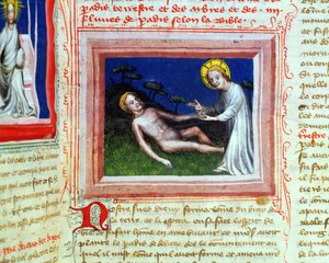 Ms 314 Creation of Adam, från Bible des Grands Augustins, 1494