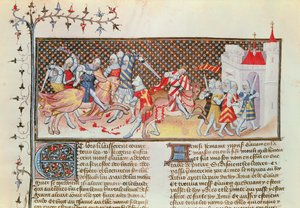Ms 3479 t.1 fol.558 Scen med riddare som slåss, från Livre de Messire Lancelot du Lac av French School