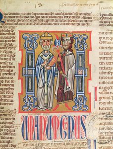 Ms 354 fol.9 Miniatyr av en biskop och kung från Decretum Gratiani, 1300-talet av French School