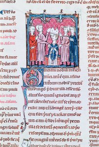 Ms 372 fol.158v Enthronement of a Bishop, från Decrets de Gratien av French School
