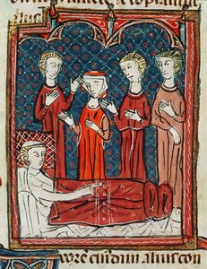 Ms 372 fol.165v En man i sin sjuksäng, från Decrets de Gratien av French School