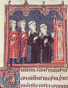 Ms 372 fol.47v The Foundation of a Monastery, från Decrets de Gratien av French School