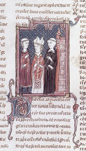 Ms 373 fol.51v En munk, en biskop och en abbot, från Decrets de Gratien av French School