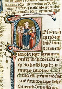 Ms 376 f.320 Historikerad initial D som visar en präst som välsignar ett äktenskap, från Les Gregoriennes av French School