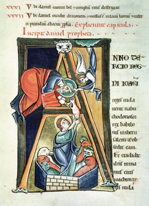 Ms 3 fol.233 Historikerad initial A föreställande Daniel i lejonhålan, från Bibeln de Saint-Sulpice de Bourges