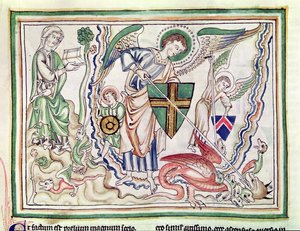 Ms 422 fol.47v St. Michael dödar draken, från en apokalyps av French School