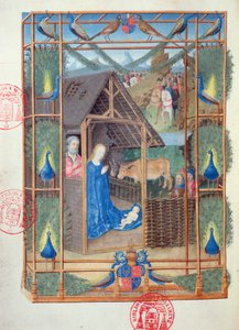Ms 473 The Nativity with Peacocks, miniatyr från Heures de Charles de France, c.1466-69 av French School