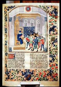 Ms 5064 fol.1r Författaren presenterar sin bok för bönderna, från Livre des Prouffitz Champestres av Pietro de Crescenzi (1230-132021) av French School