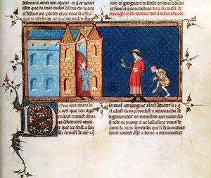 Ms 5080 fol.373r Två spetälska tiggeri, från Le Miroir Historial, av Vincent de Beauvais av French School
