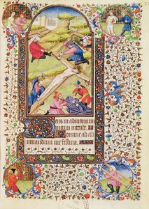 Ms 547 fol.21 Kristus spikas på korset, från en timbok som användes av en kvinna från Poitiers av French School