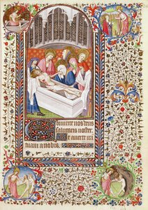 Ms 547 fol.36 Entombment of Christ, från en timbok som användes av en kvinna från Poitiers av French School