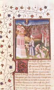 Ms 55 t f.111v Nimrod övervakar byggandet av Babels torn, från La Cite de Dieu av St. Augustine, översatt av Raoul de Presles (1316-82) c.1400-50 av French School
