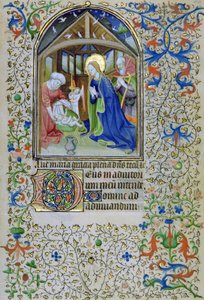 Ms 66 f.44r Jungfrun och Josef avgudar den nyfödde Kristus, från en timbok, Amiens av French School
