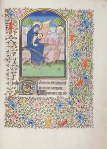 Ms 69 f.64r The Flight of the Holy Family, från Besancons timbok av French School
