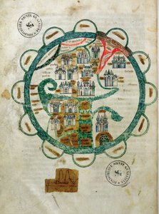 Ms 782 fol.16v. Karta över världen i form av en jordglob, miniatyr från Grandes Chroniques de Philippe le Hardi