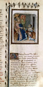 Ms 814 f.125r Bertrand du Guesclin (1320-80) adlad av kungen, från Histoire de Du Guesclin av French School