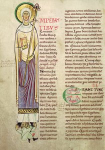 Ms 846 fol.137v Historikerad initial I föreställande St. Richrudius, från Recueil de Vie des Saints av French School